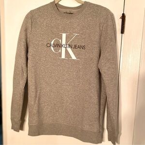 Calvin Klein Jeans Grey Big Logo Print Crew Neck Sweatshirt Women's Small